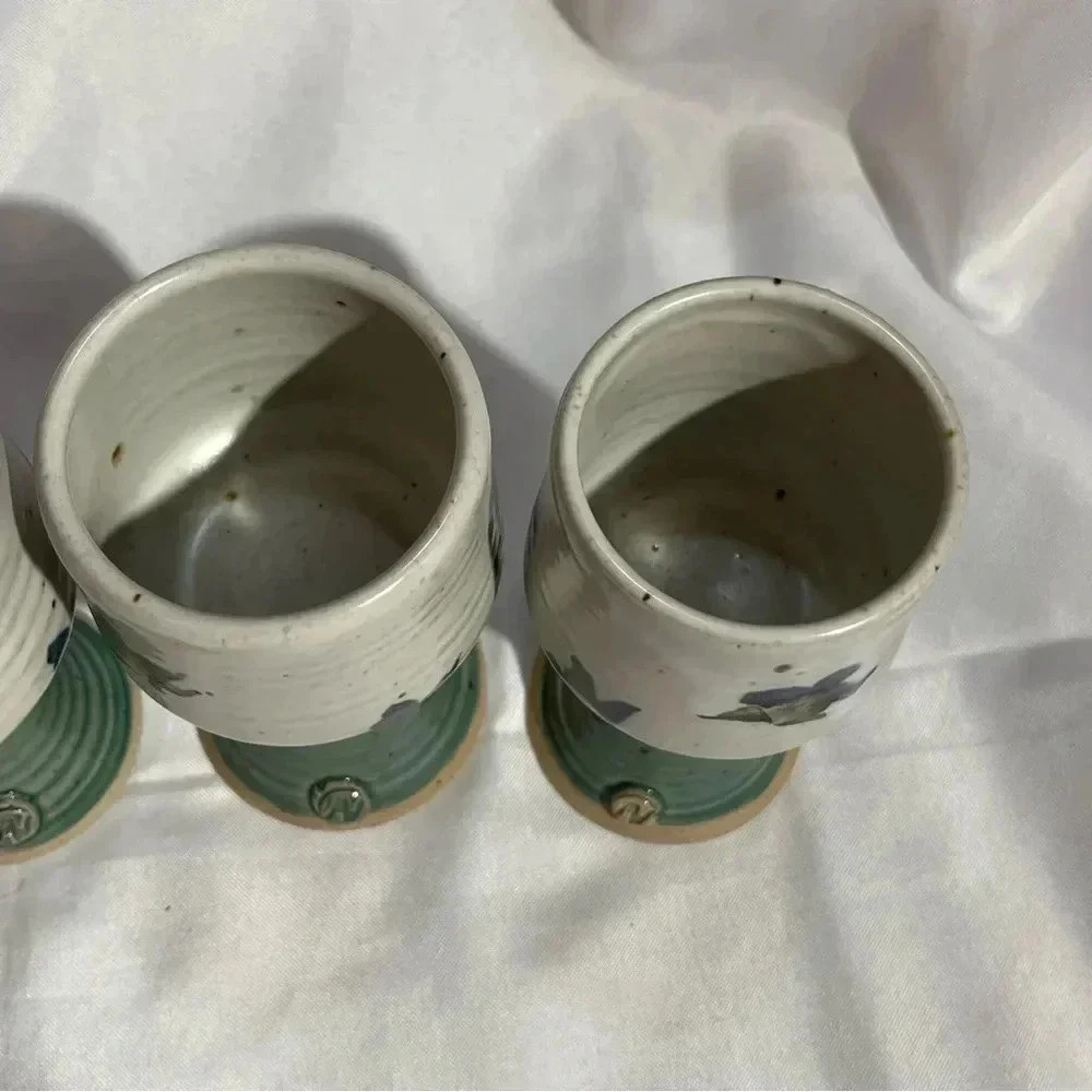 Vintage Handmade Orchid Stoneware Wine Goblet Set of 4 - Picture 7 of 7